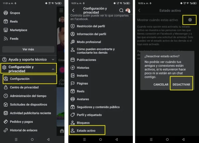 Désactiver l'application Facebook de statut actif
