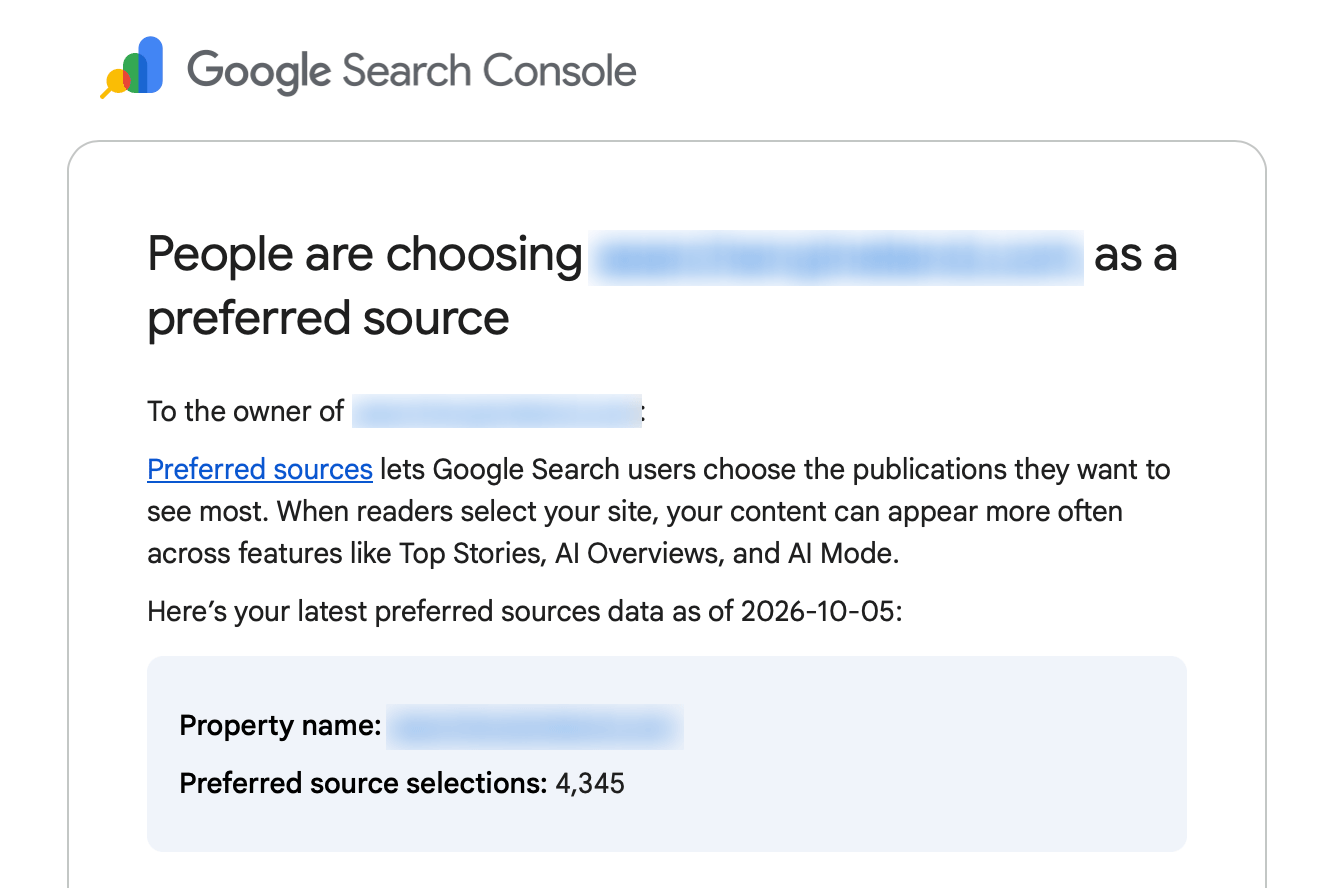 Données de messagerie source préférées de Google