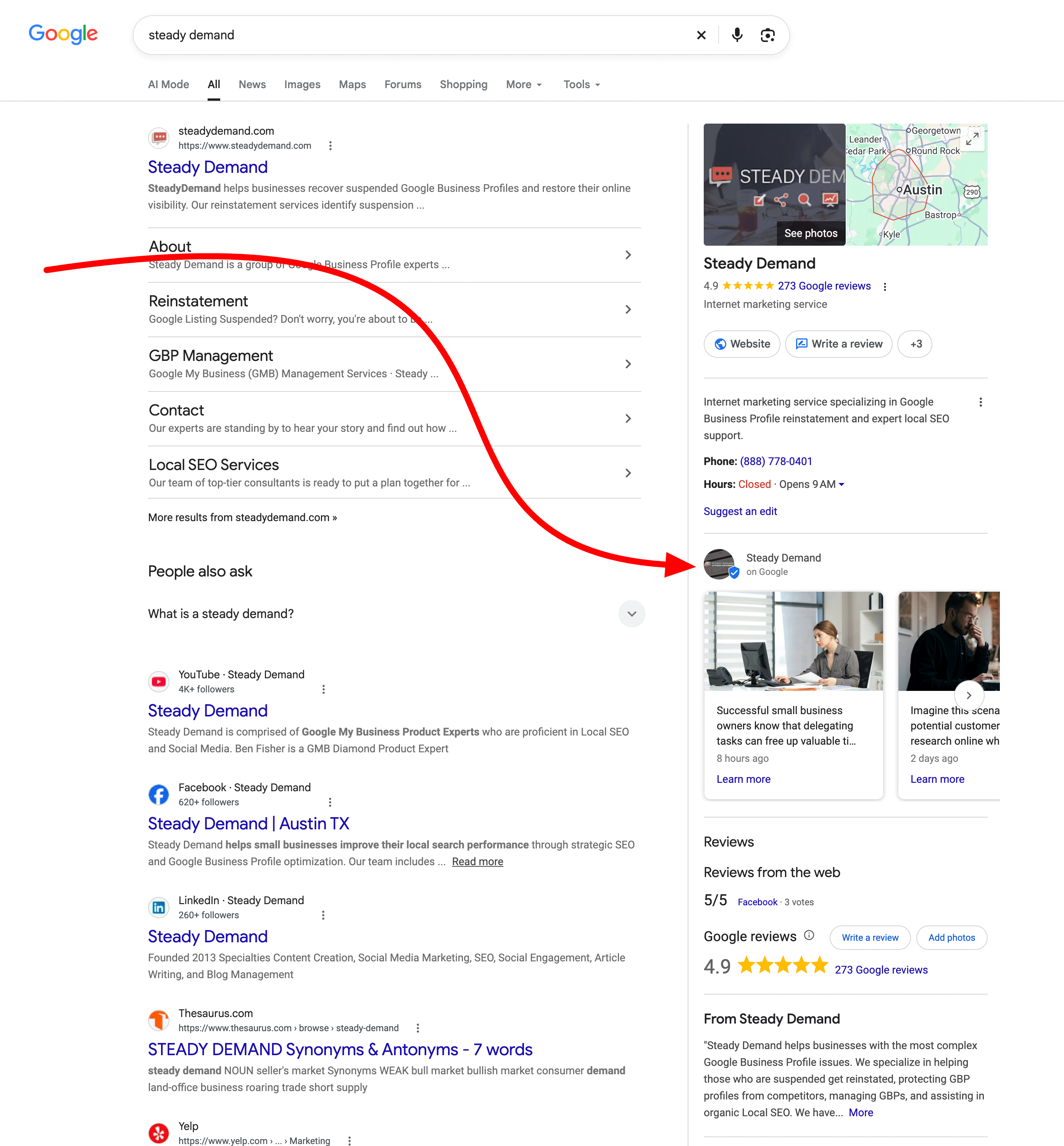 Flèche des publications Google