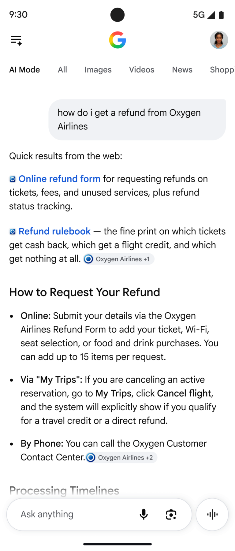 Google Ai Mode Airline Refund