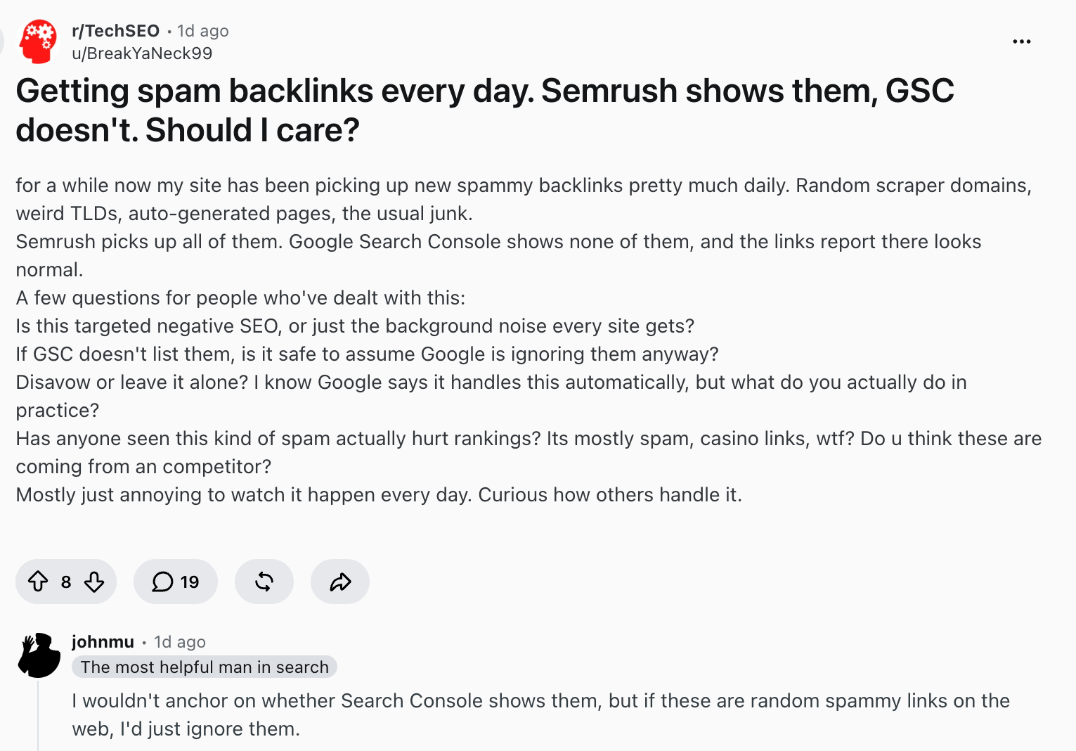 Liens vers la console de recherche Google Reddit