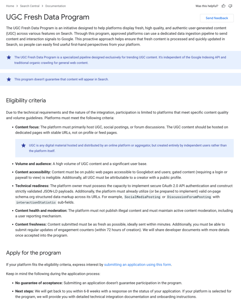 Google Ugc Fresh Data Program