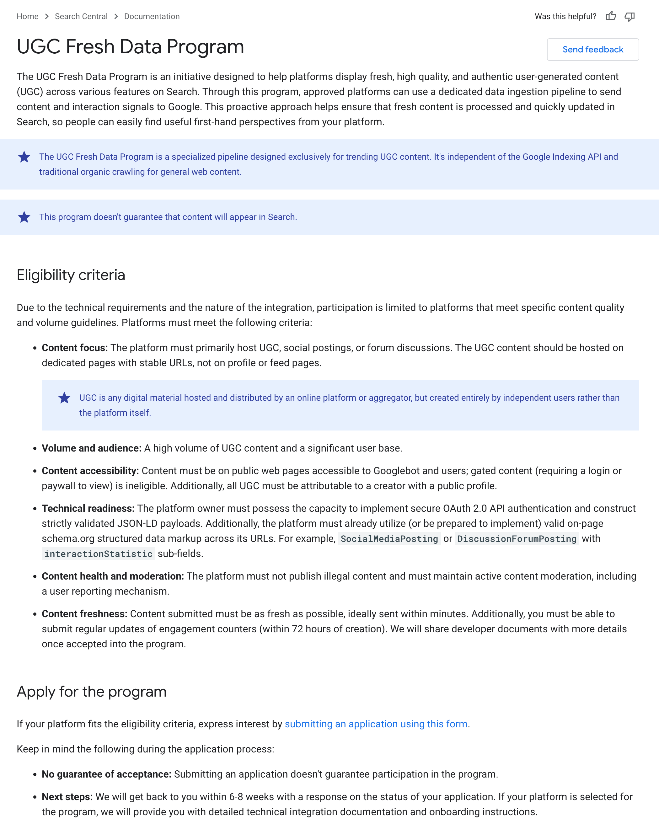 Programme de données fraîches Google Ugc
