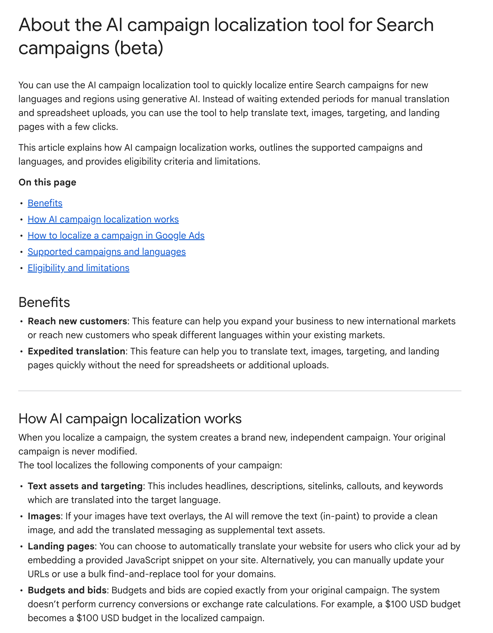 Document sur l'outil de localisation Google Ads Ai