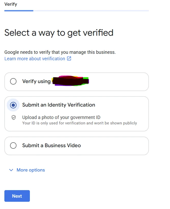 Vérification du profil d'entreprise Google Identifiant gouvernemental